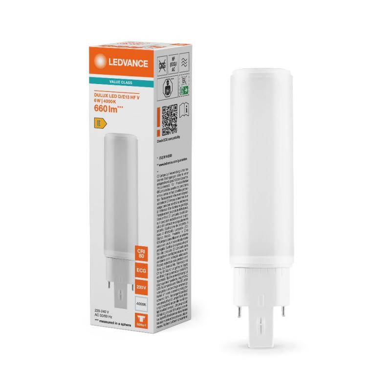 Ledvance DULUX D/E13 HF & AC LED Kompaktlampe 4Pin G24Q-1 6W wie 13W 4000K